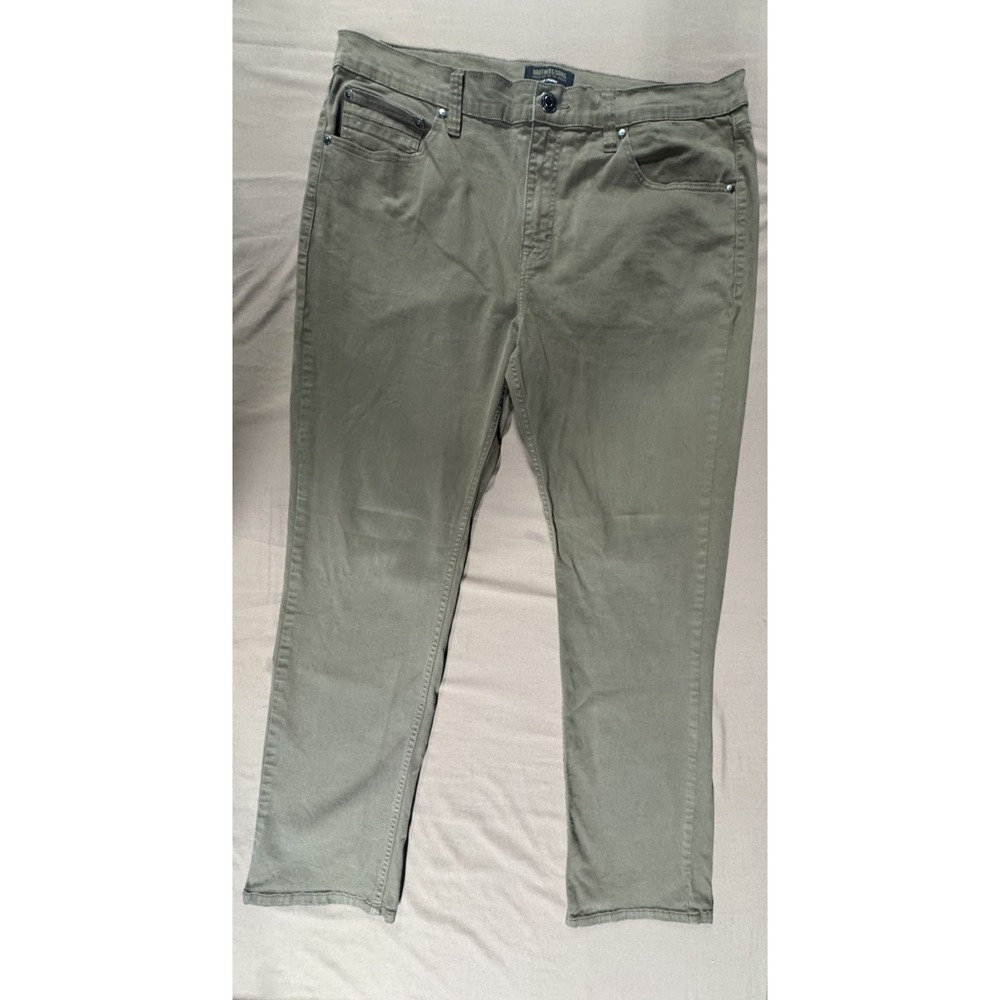 Brothers Sons Pants Mens 40/32 Green Slim Straight Stretch Chino